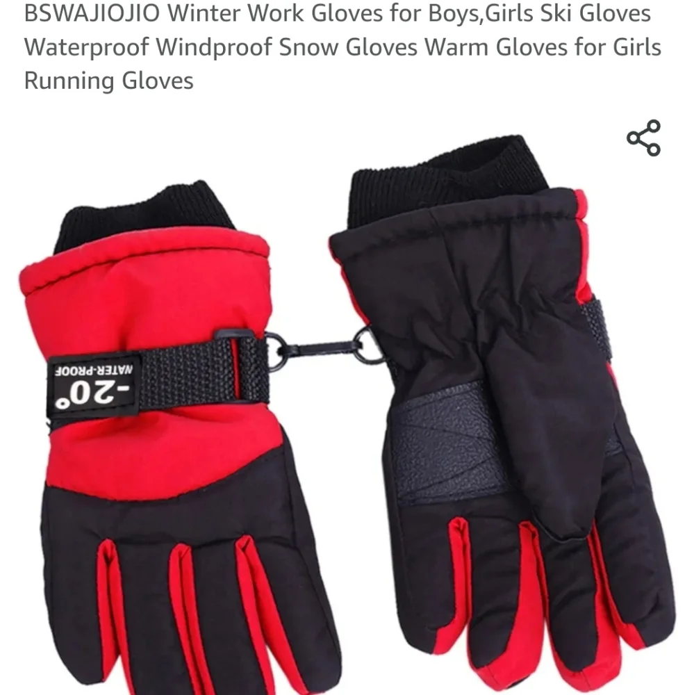 Winter work gloves  for Boys red and black up to -20° waterproof,  windproof sno